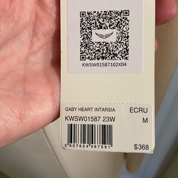 New! Zadig & Voltaire Crewneck Intarsia Heart Long sleeve sweater Ecru Med. $368 - Picture 6 of 13